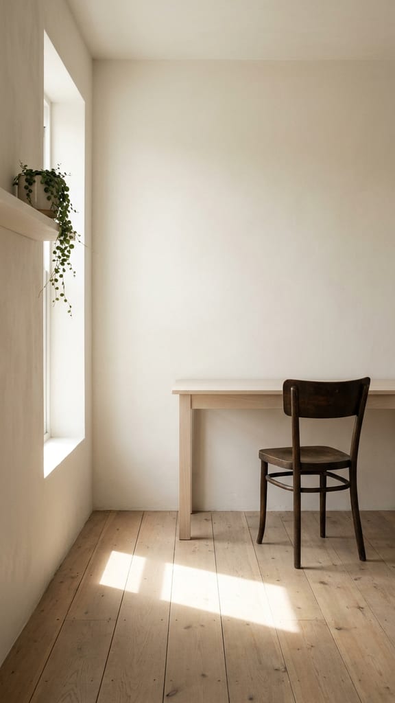 A quiet home studio corner lit by a single lamp