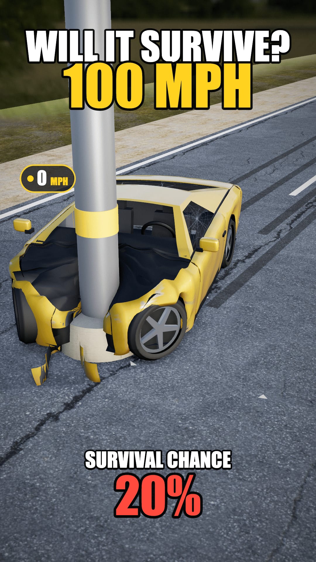 A low wedge supercar hitting a concrete barrier at speed