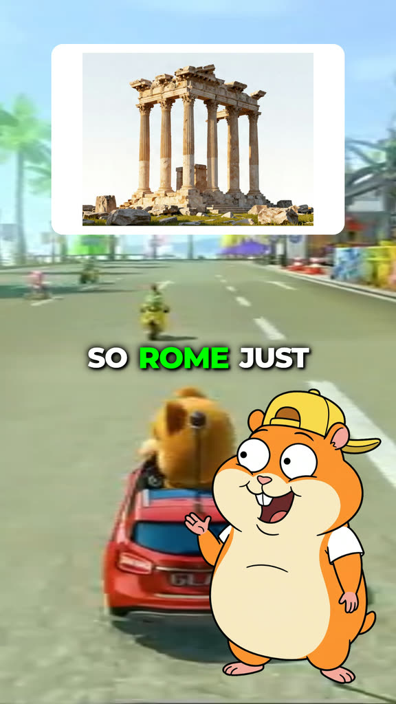 A character explainer frame made by GhostShorts: Bun says "So Rome just fell over one day?"