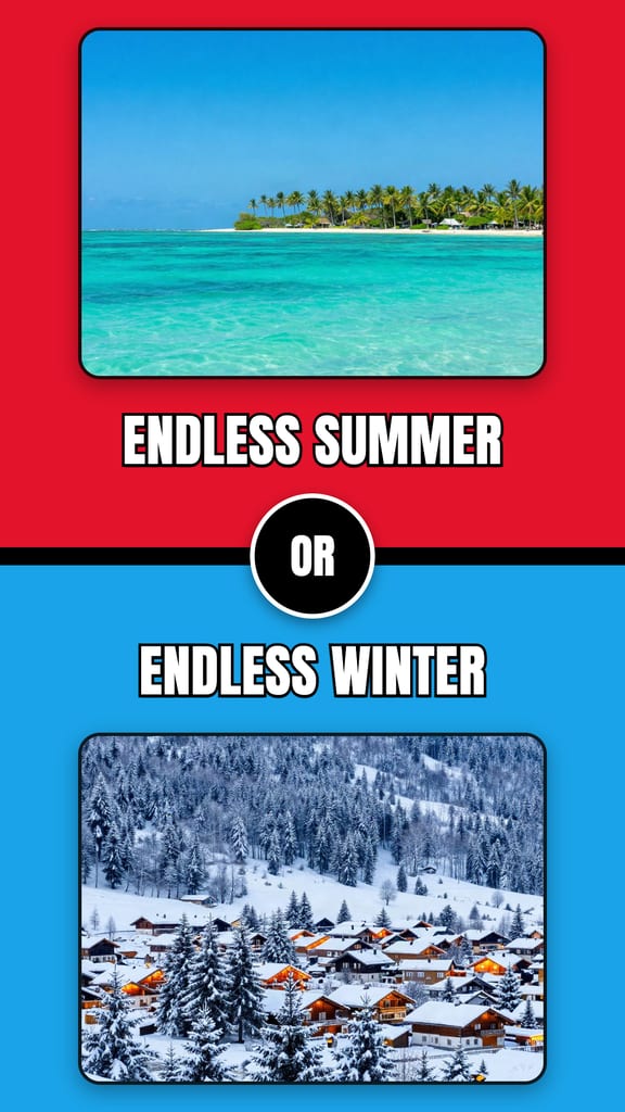 Two photo-style pictures, one for each option of a dilemma